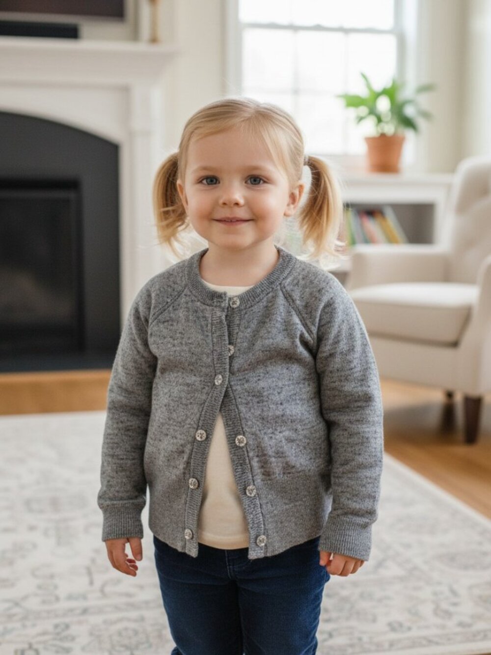 Cat & Jack Toddler Girl Gray Marled Knit Cardigan Sweater Size 4T/5 EUC